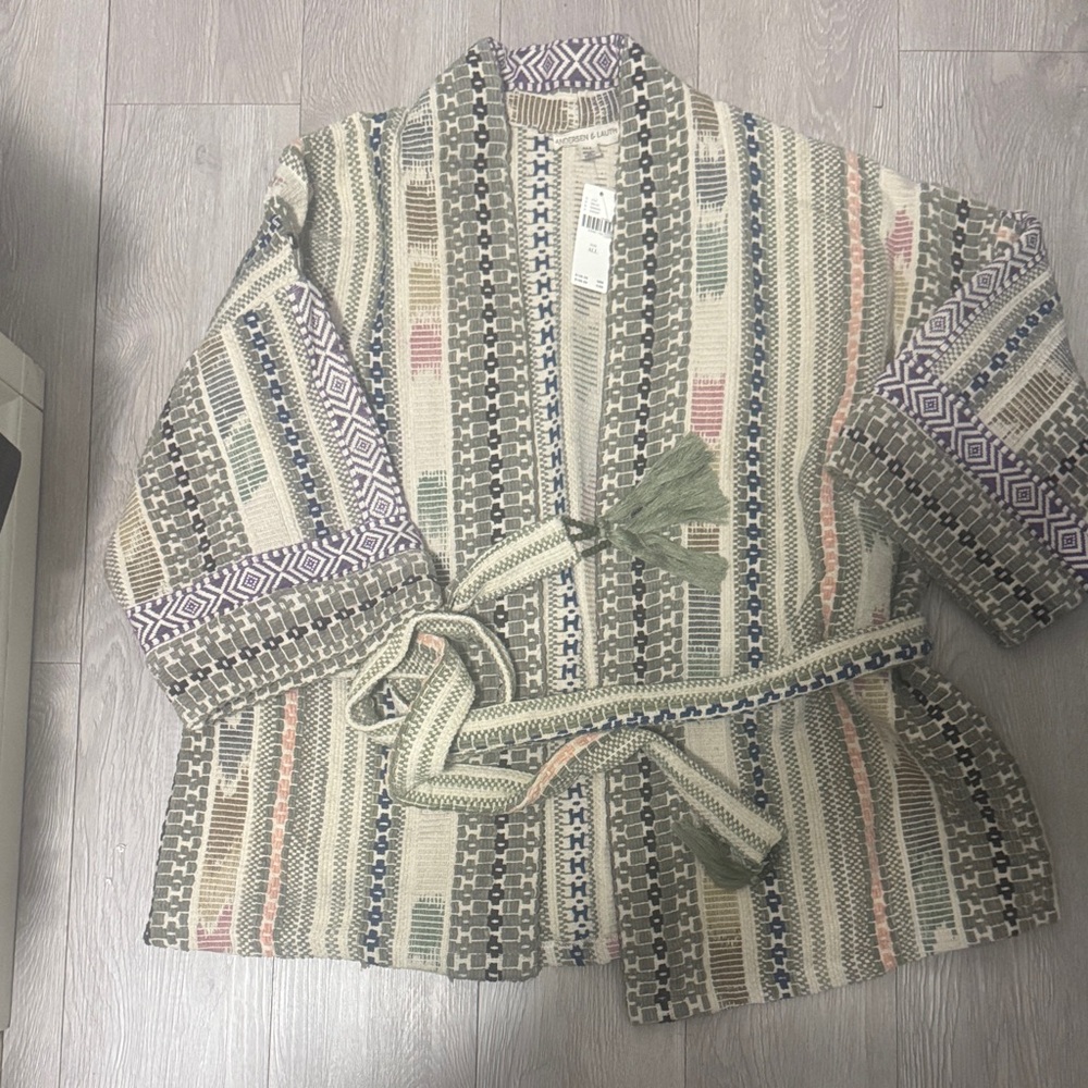 Geometric Multicolor Kimono Jacket with Belt